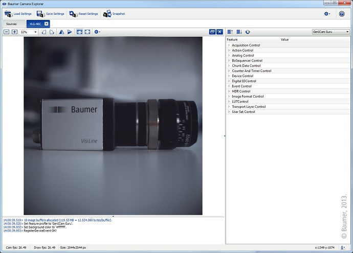 The improved Camera Explorer in the latest version of the Baumer GAPI software development kit