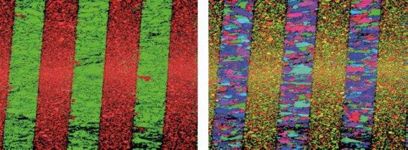 EBSD image showing the local structure of a thin film