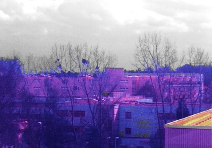 An image with visible and infrared spectral components taken with the single-lens, multi-spectral camera.